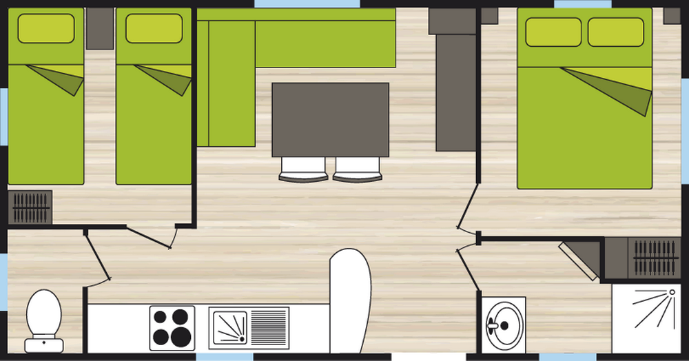 Plan mobil home 4/6 places 2 chambres standard TV
