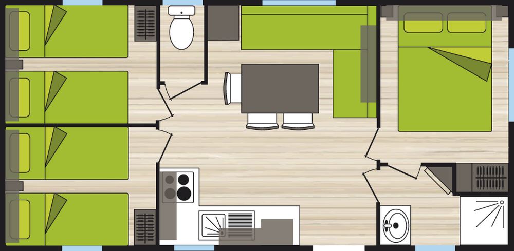 Plan mobil home 6 personnes 3 chambres standard TV
