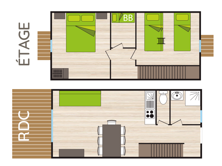 Plan maisonnette 5/7 places 2 chambres
