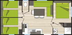Plan du mobil home 6/8 personnes 3 chambres gamme confort
