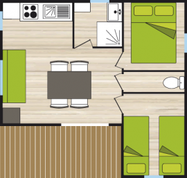 Chalet de 35 m² pour 6 personnes avec deux chambres.
