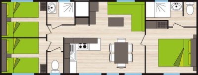 Plan d’un mobil home premium pour 6 personnes avec jacuzzi en bord de mer
