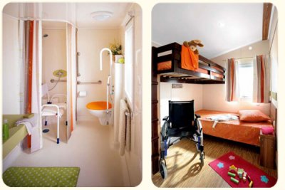 Un mobil home adapté pour les handicapés (PMR) au camping la Boutinardière dans le 44
