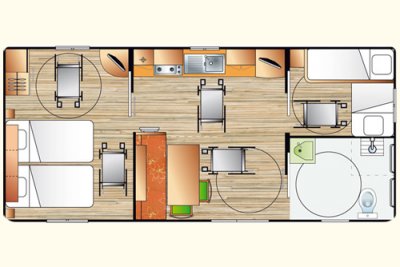 Plan du cottage PMR, mobil home 6 places 2 chambres à Pornic en Loire Atlantique
